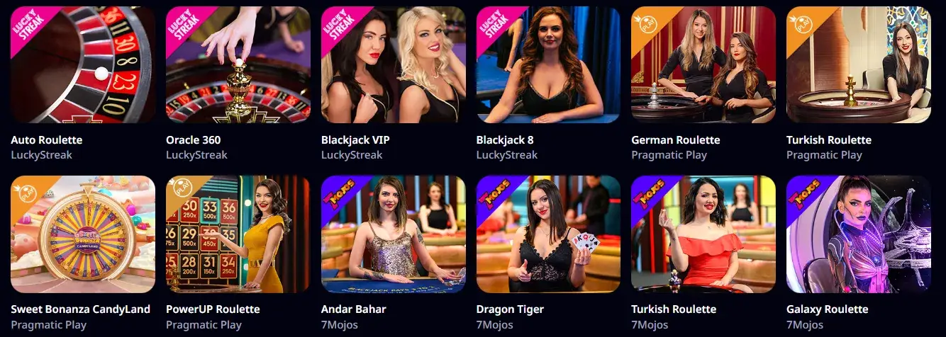 Lobby des jeux de casino en direct avec croupiers Zizobet