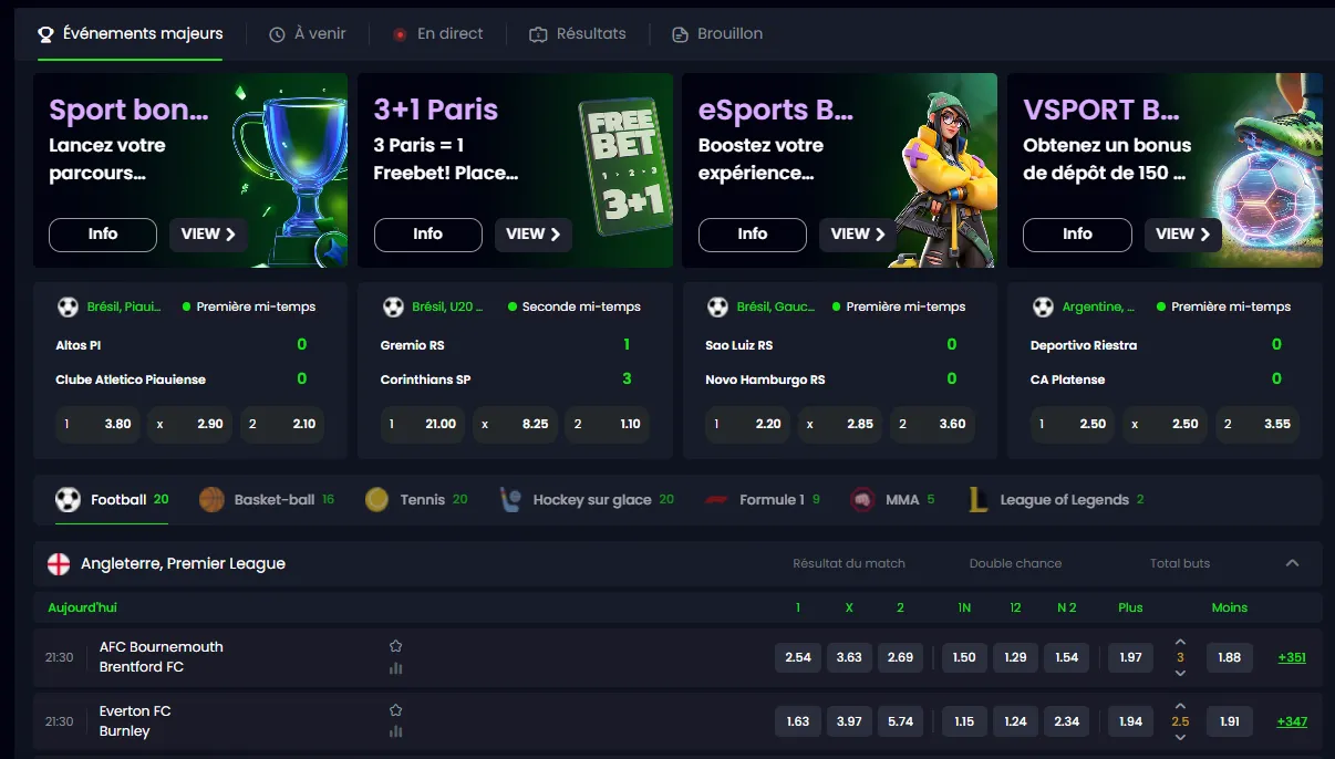 Paris sportifs en ligne et cotes en direct sur Zizobet